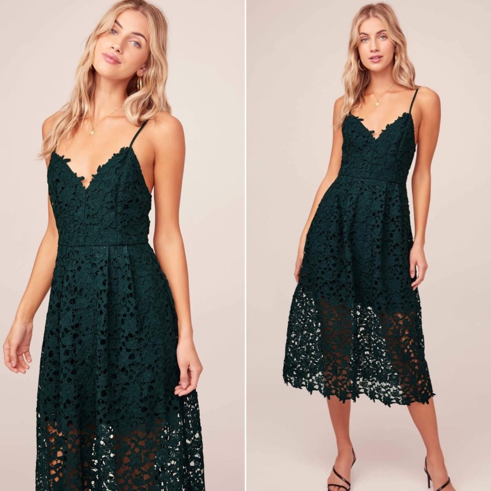 ASTR Lace A-Line Midi Dress Hunter Green